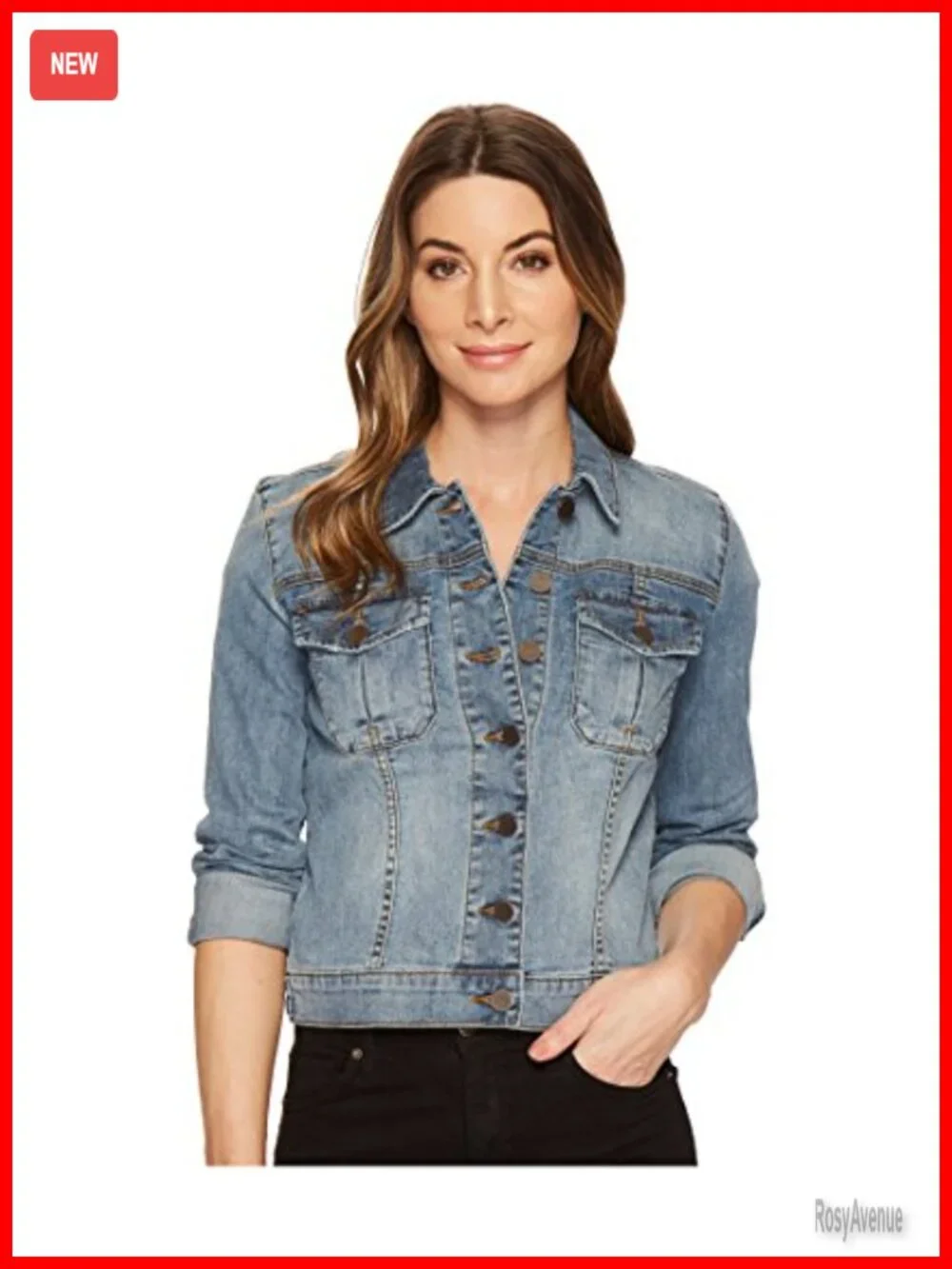 Denim Jacket with Button Front and Chest Pockets Long Sleeve